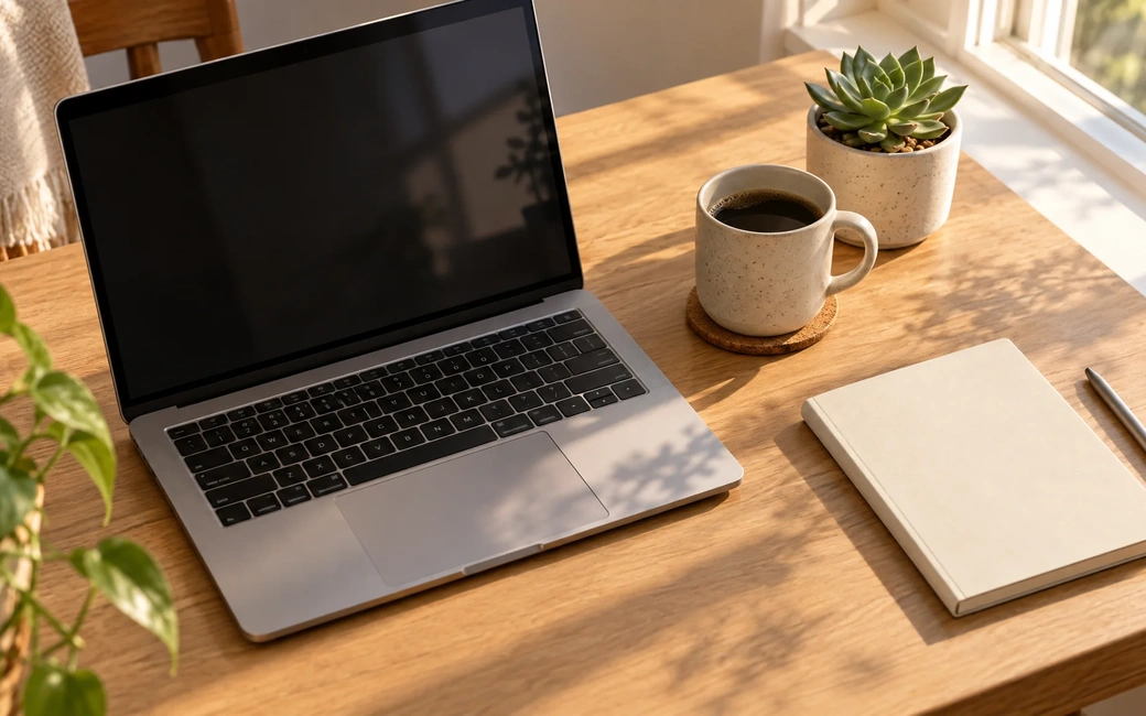 Minimalist desk setup flat-lay